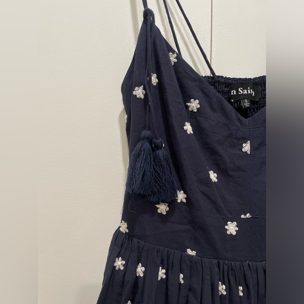 En Saison Navy Blue Star Midi Dress with White Embroidered Hem - Picture 9 of 12